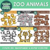 Zoo Safari Animals Clipart BUNDLE Lion, Bear, Monkey, Giraffe, Elephant & Zebra