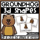 3D Shapes Vertices Task Cards Groundhog Theme
